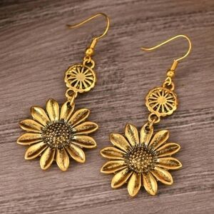 New Boho Golden Sunflower Dangle Earrings